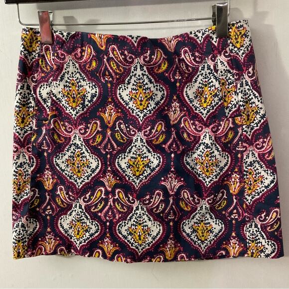 J. Crew Factory Navy Blue/ Pink Paisley Mini Skirt 4 Dopamine Boho Classic Prep - Picture 1 of 6